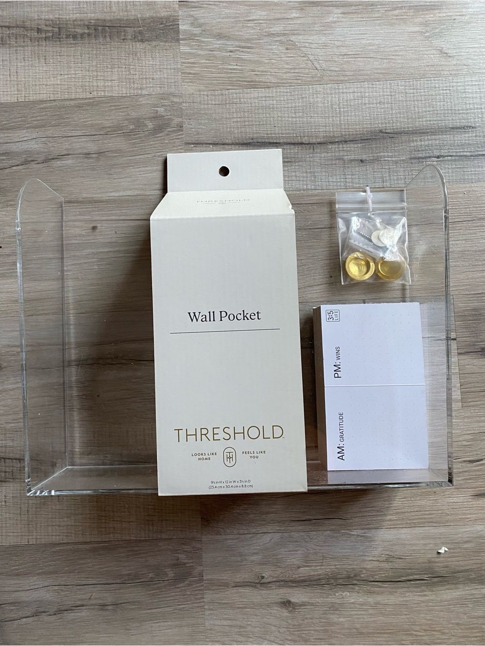 Threshold Clear Acrylic Wall Pocket with Gold Hardware Accents